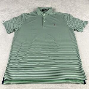 RLX Ralph Lauren Golf Polo Mens M Green White Striped Short‎ Sleeve
